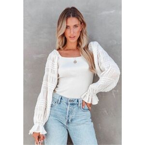 NWOT Ivory Chiffon Sleeve Contrast Rib Bodice Top